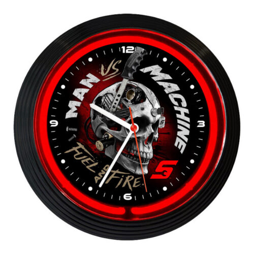 Man Vs. Machine Neon Clock  - Red Neon/Black Frame